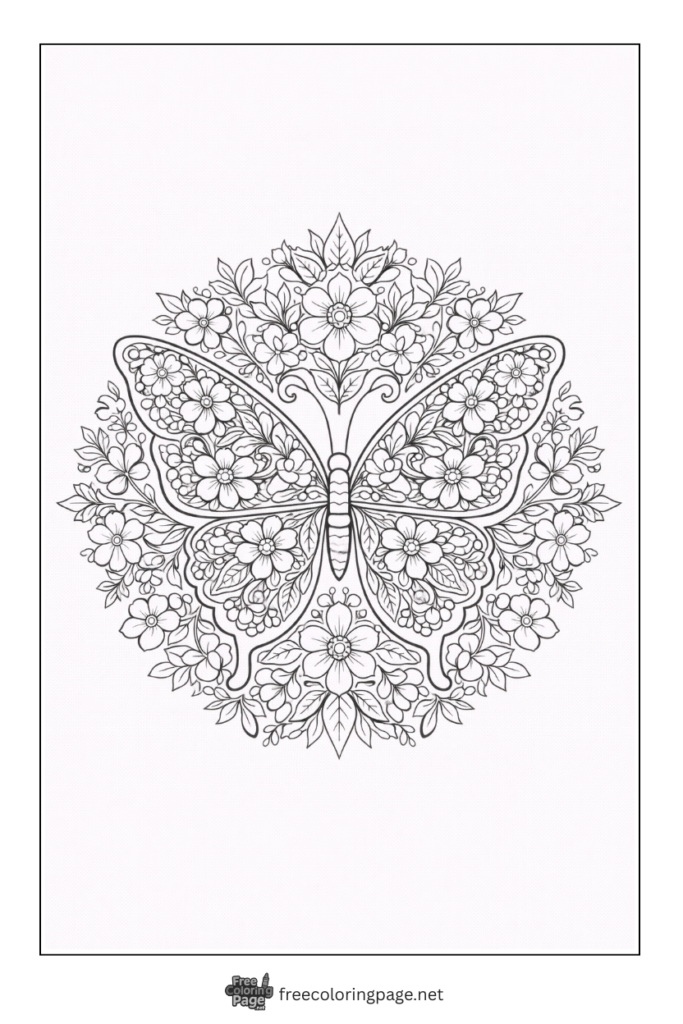 coloring page of  butterfly mandala
