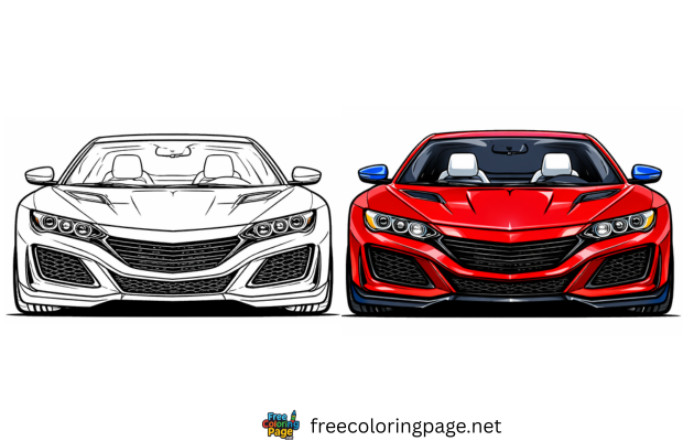car coloring pages featuring colored vs black and white illustration