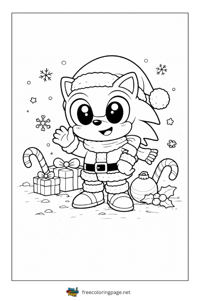 coloring page of chibi sonic christmas celebration