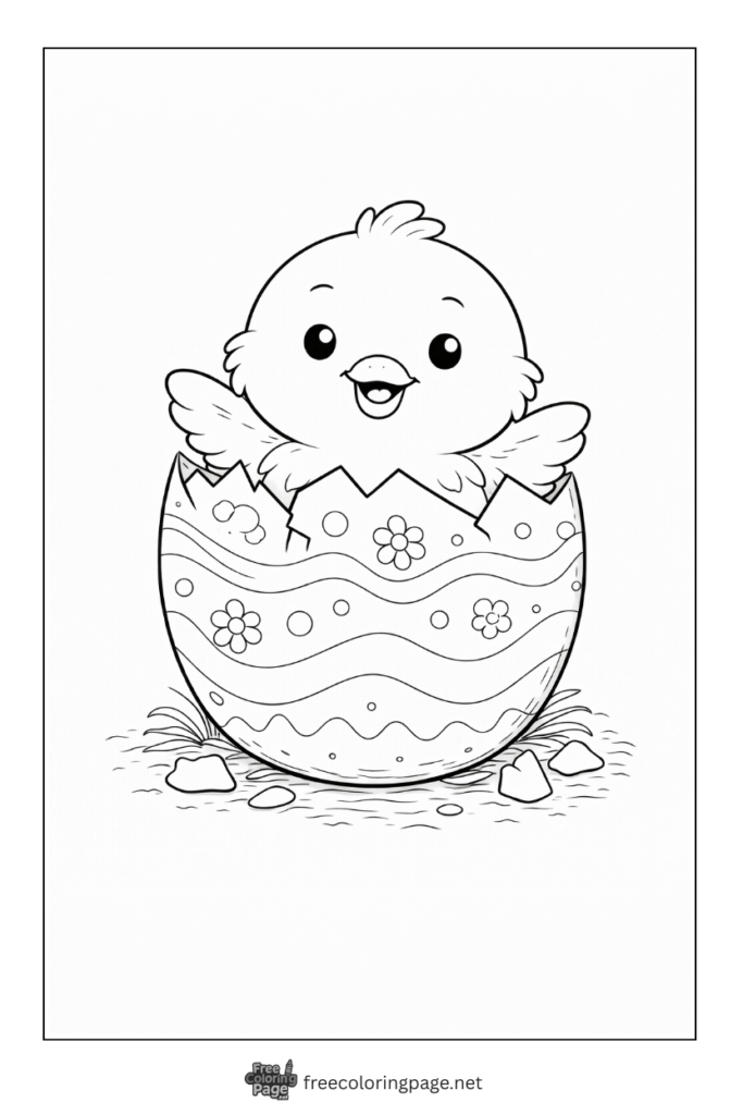 coloring page of chick hatching from easter egg