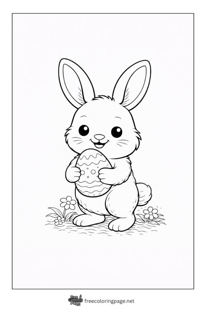 coloring page of baby bunny holding easter egg