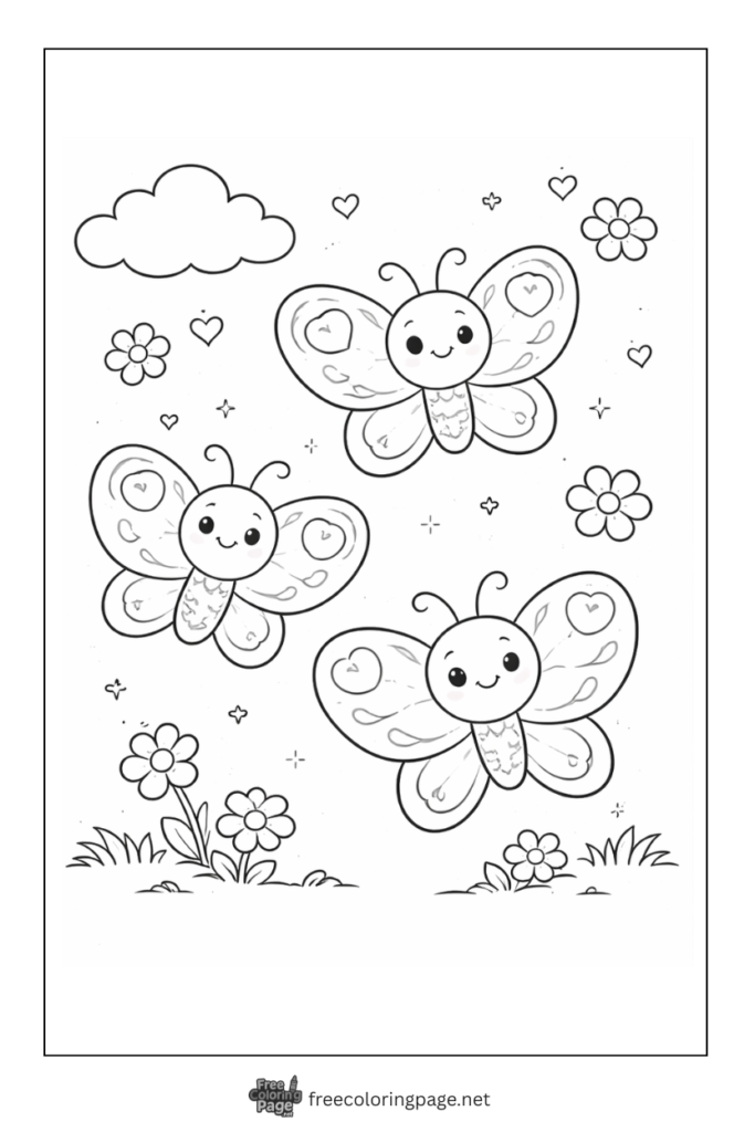 coloring page of butterflies ans flower patterns