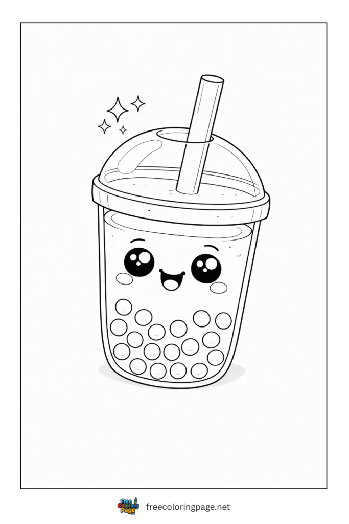 coloring page of cute kawaii boba tea