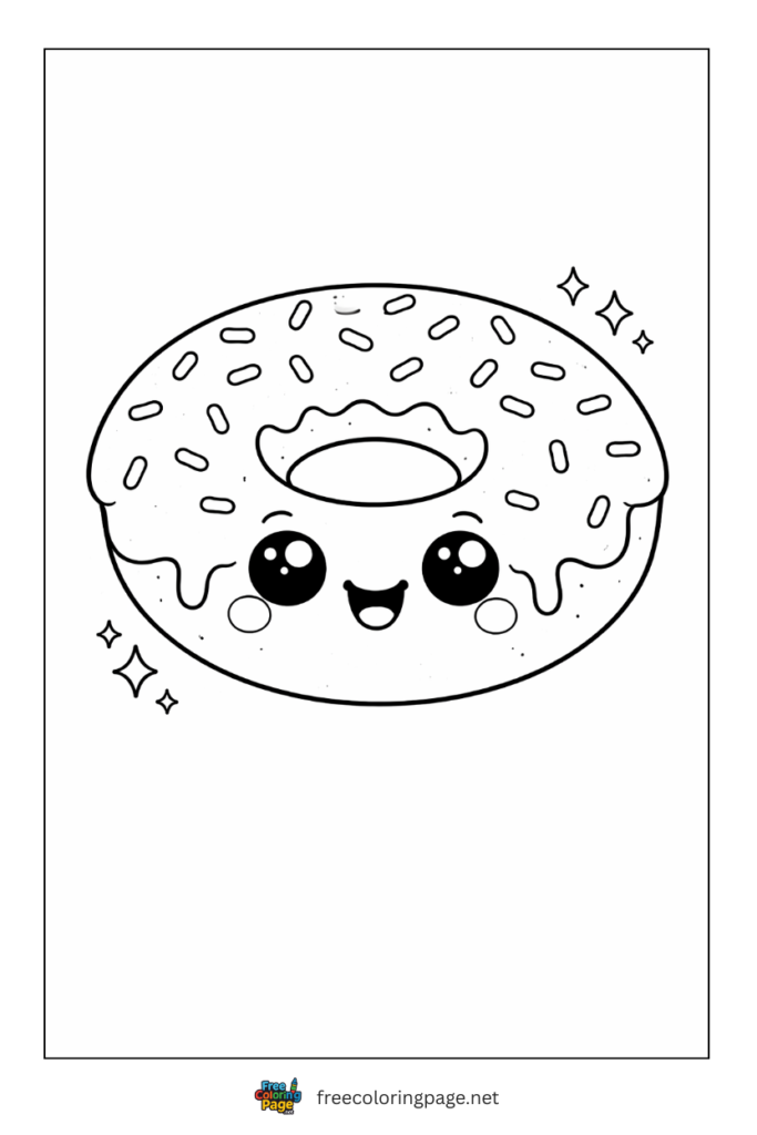 coloring page of cute smiling donut