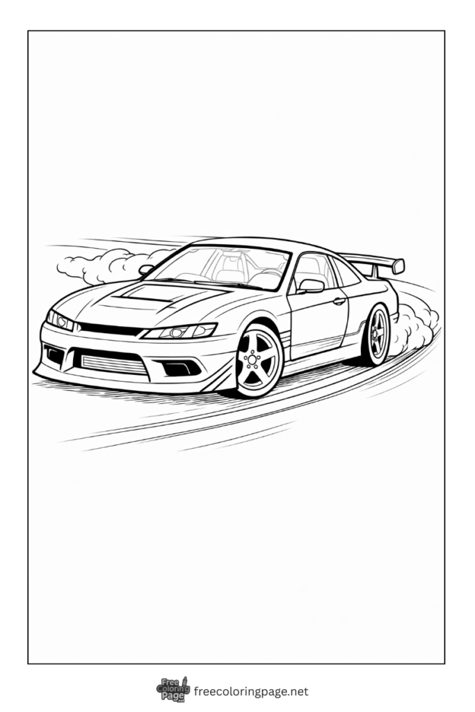 coloring page of drifting sports car