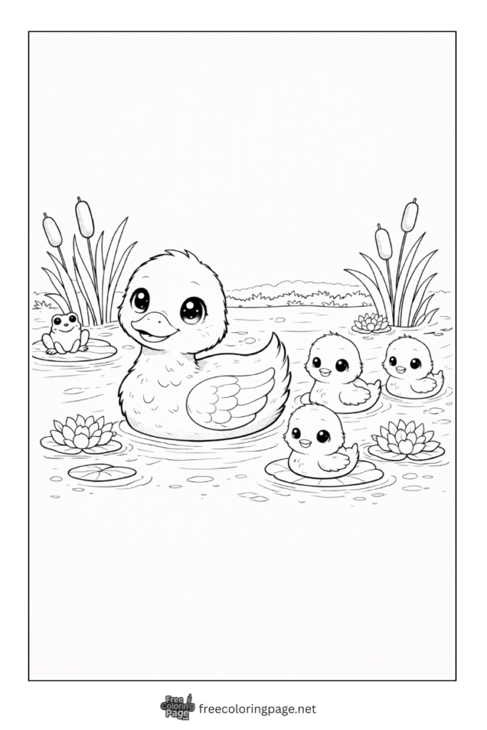 coloring page of ducks swimming happily