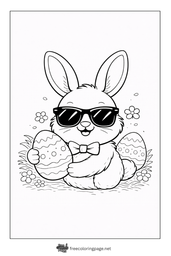 coloring page of bunny wearing sun glasses