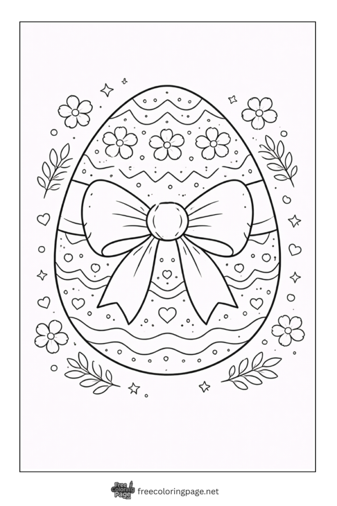 coloring page of easter egg designed with bow