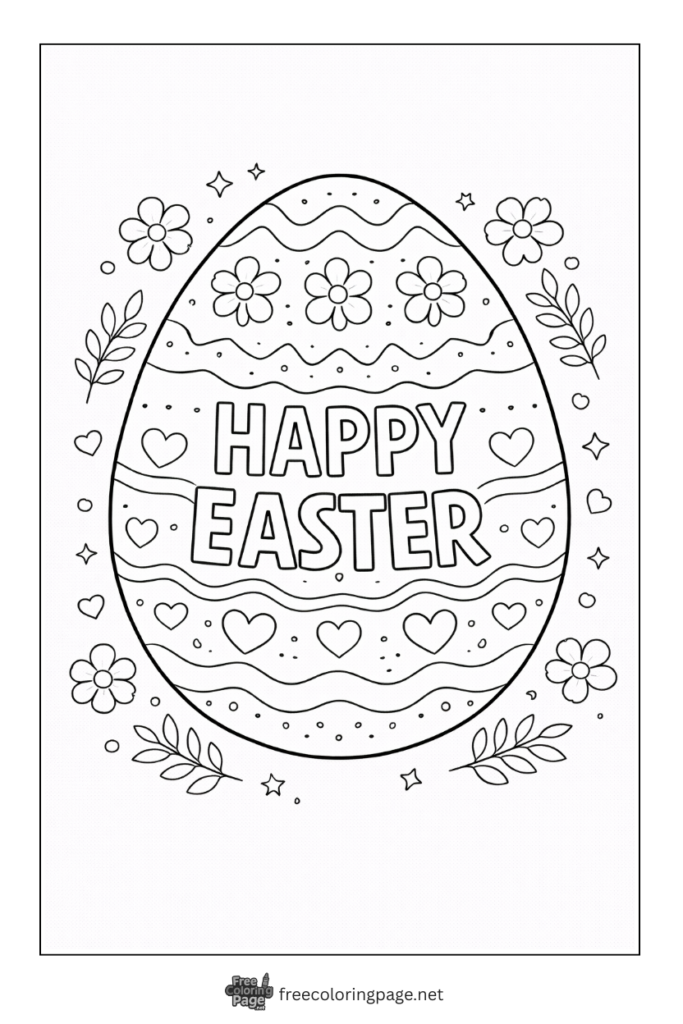 coloring page of easter egg designed with happy easter