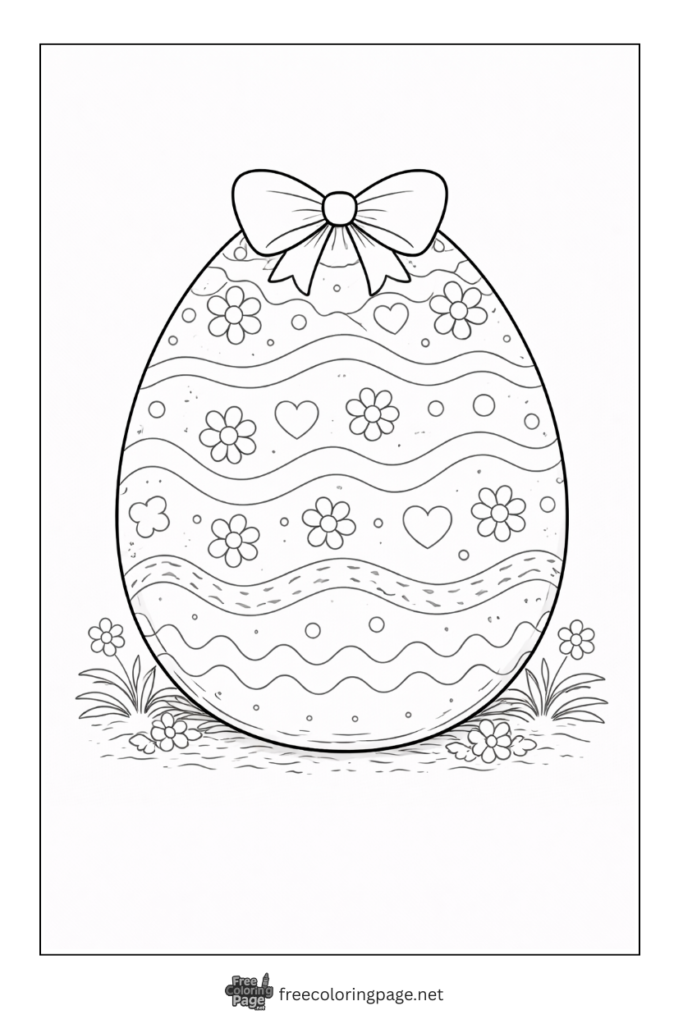 coloring page of easter egg decorated with a bow