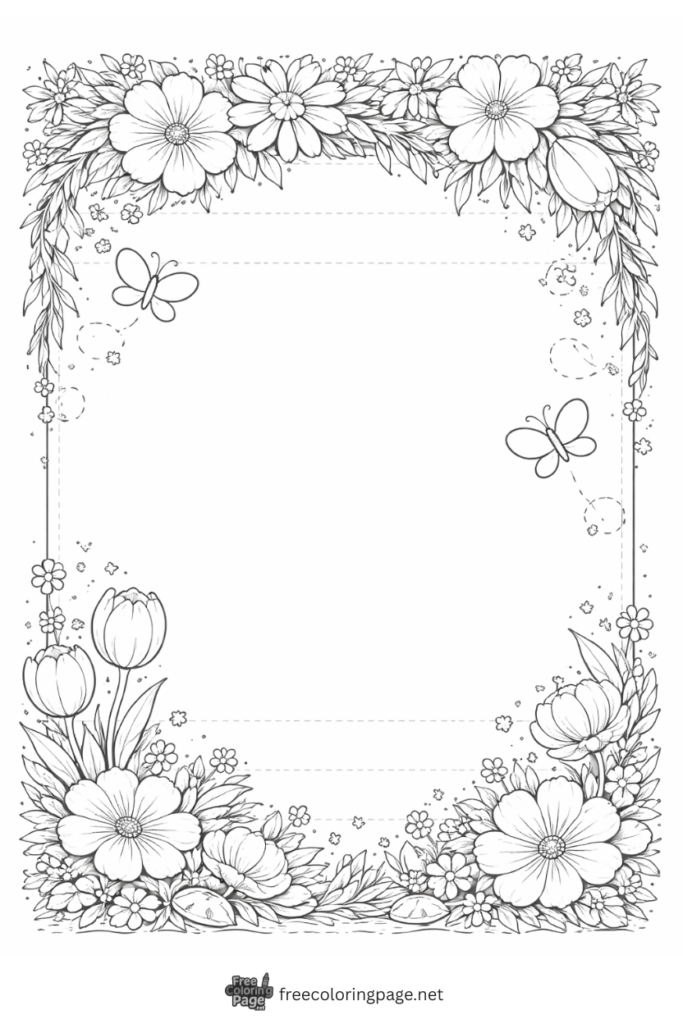 coloring page of spring themed blank page foe notebook 