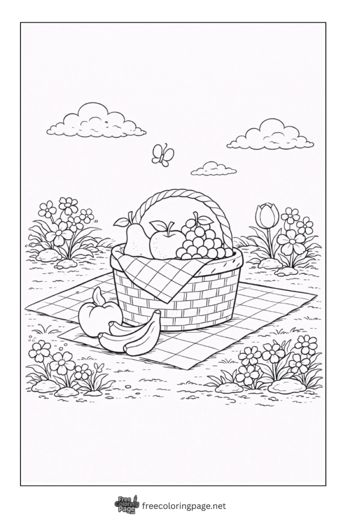 coloring page of picnic is spring season