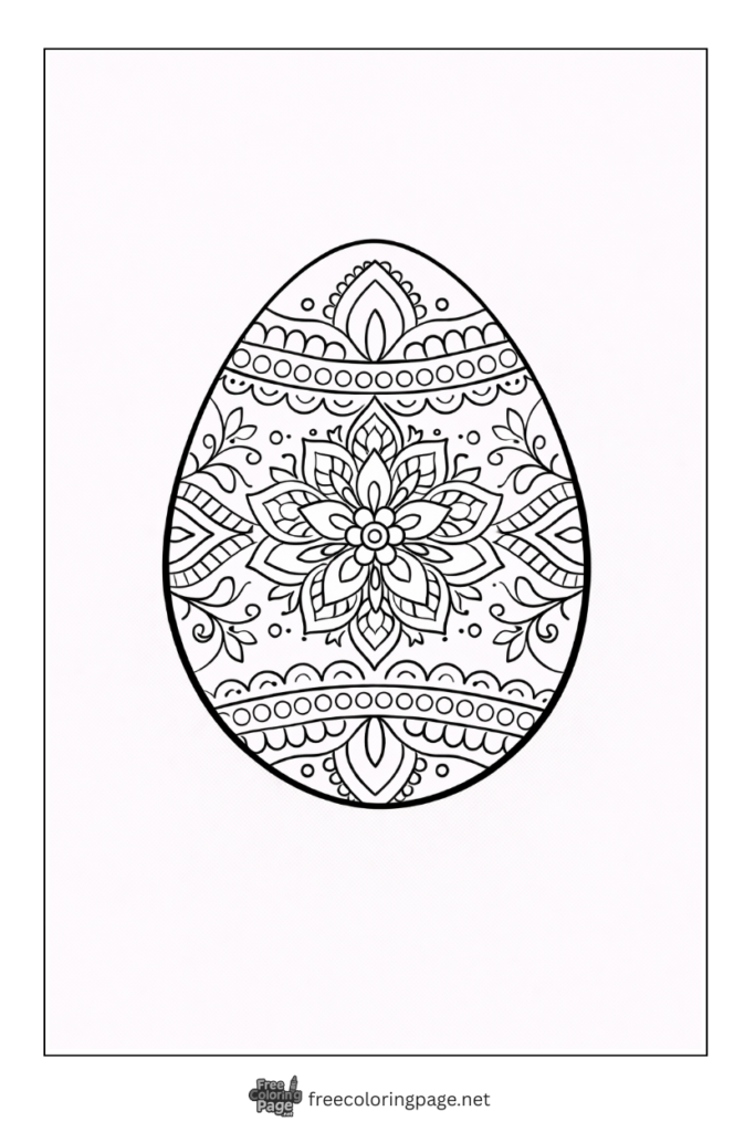 coloring page of intricate easter mandala egg