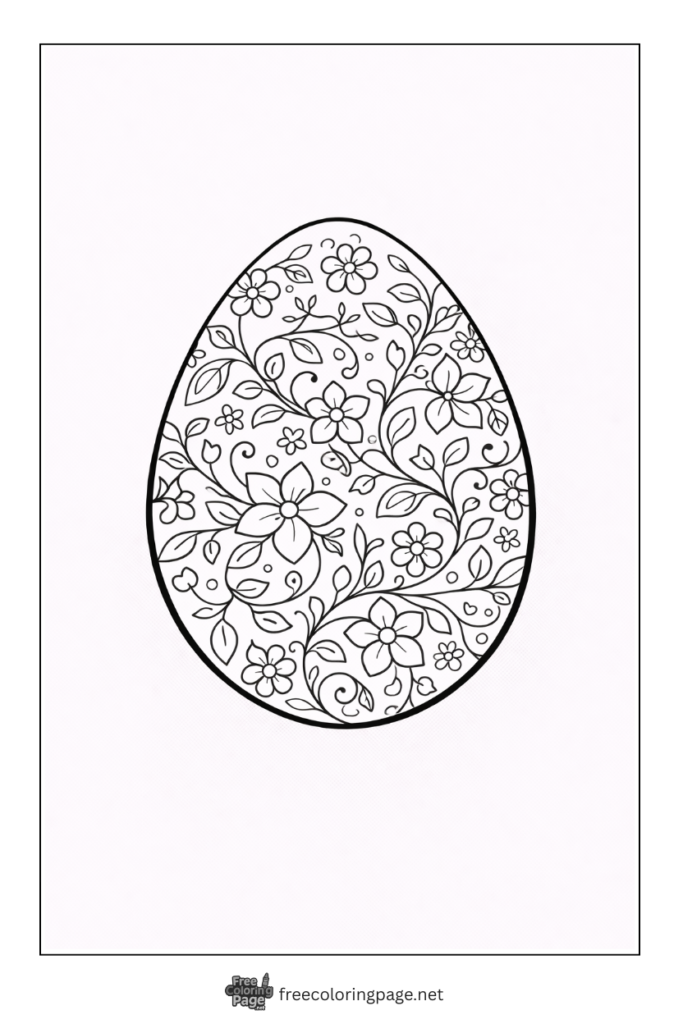 coloring page of intricate floral mandala easter egg