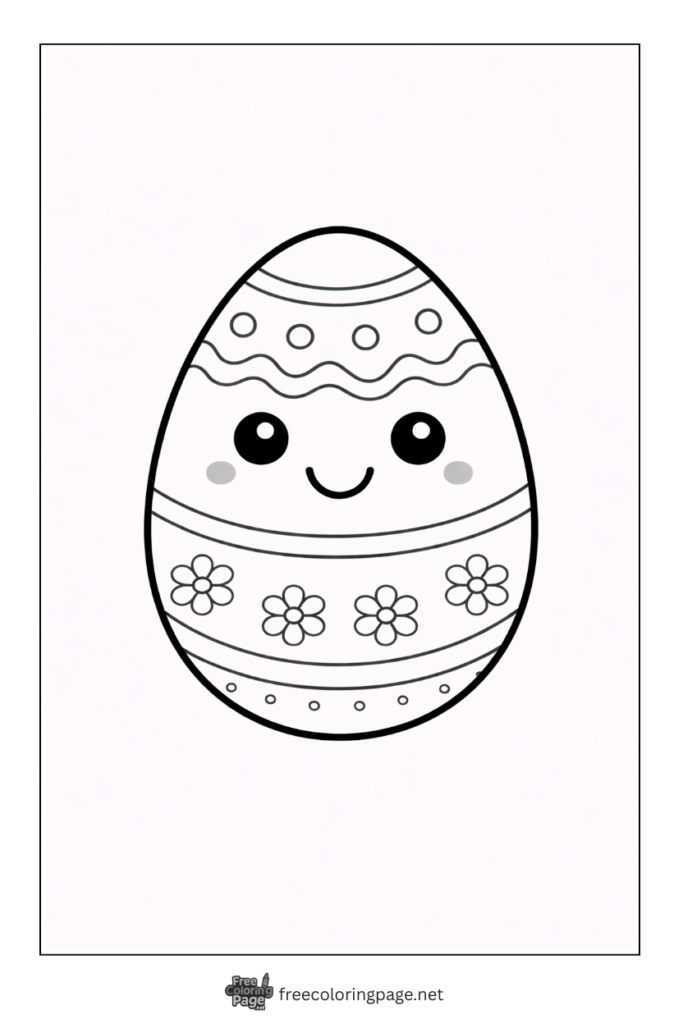 coloring page of kawaii style simple easter egg