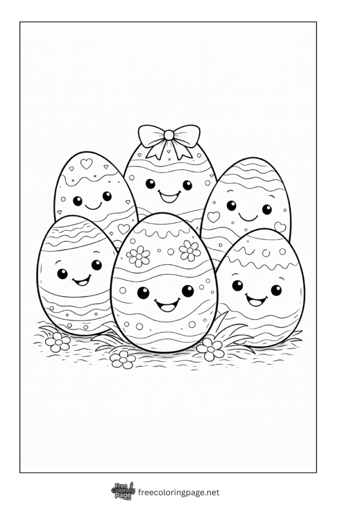 coloring page of easter eggs kawaii style