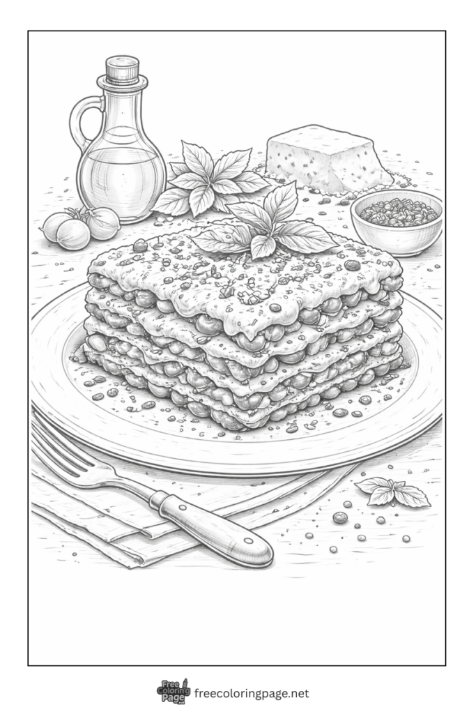 coloring page of italian layered lasagna slice