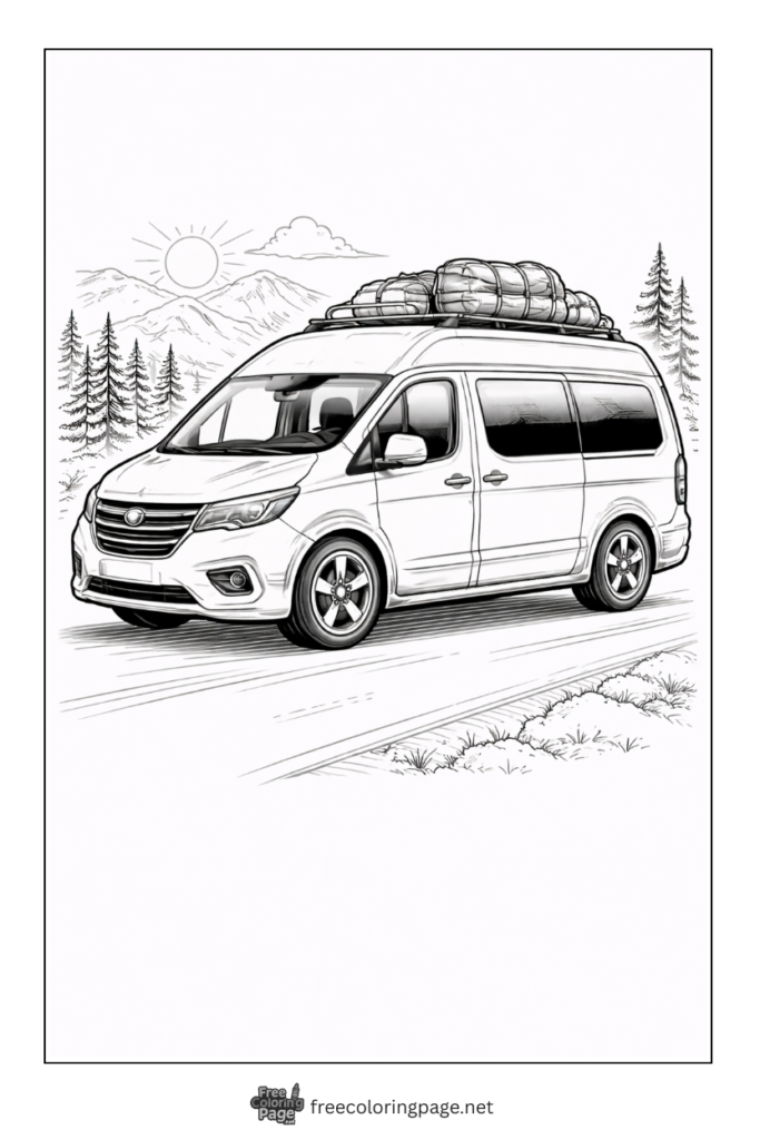 coloring page of modern camper van