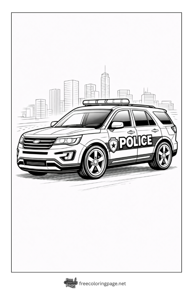 coloring page of modern police SUV patrol vehiclw