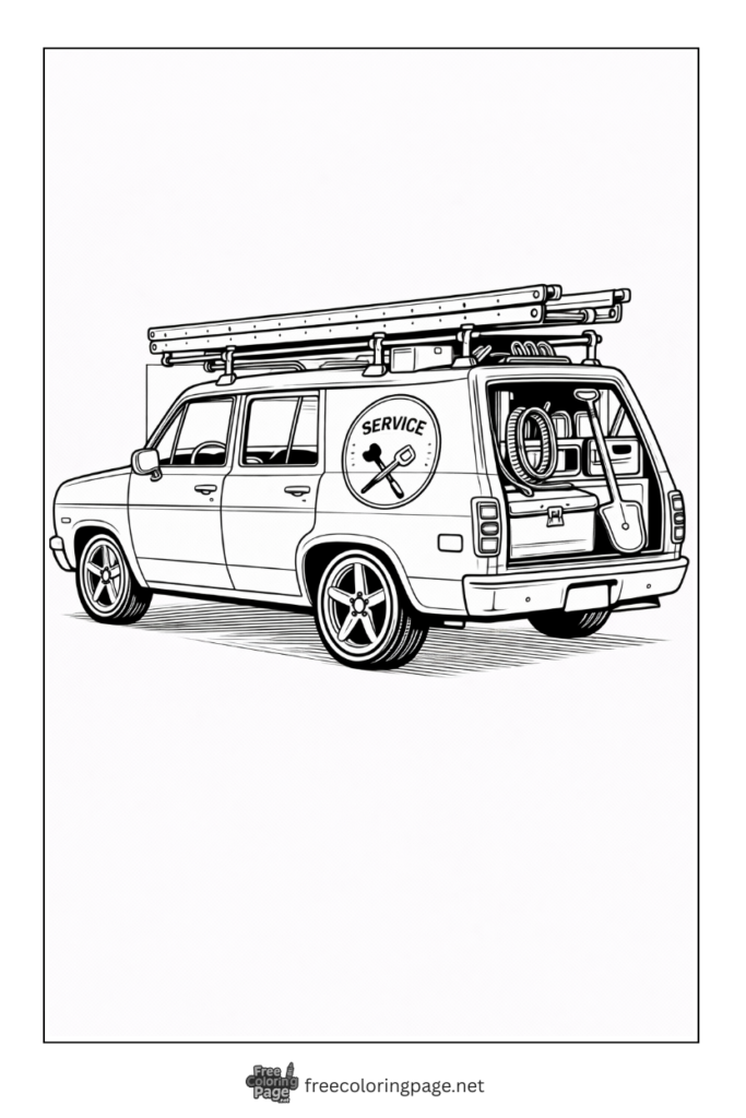 coloring page of old utility service car