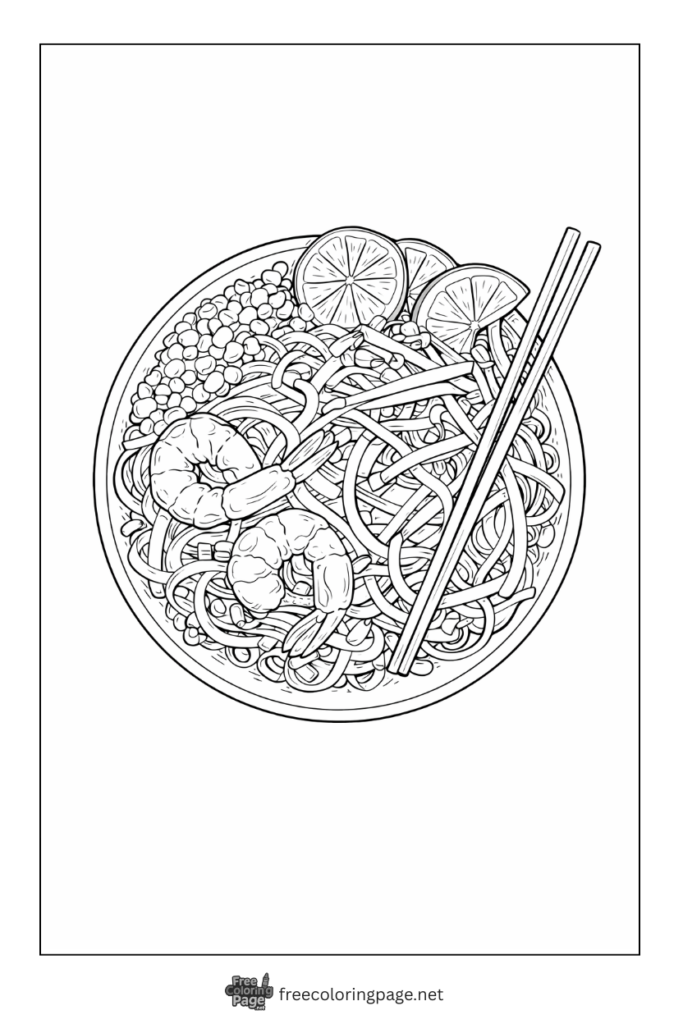 coloring page of pad thai bowl