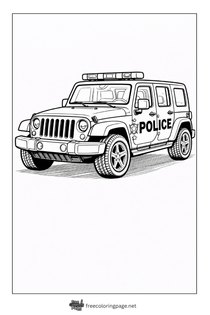 coloring page of police jeep