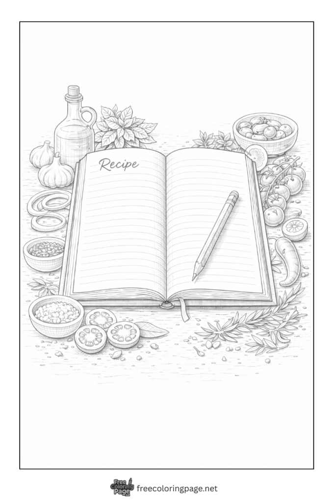 coloring page of receipe notebook