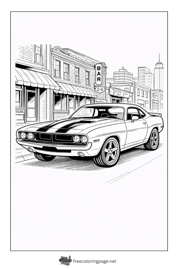 coloring page of 1970 retro muscle car