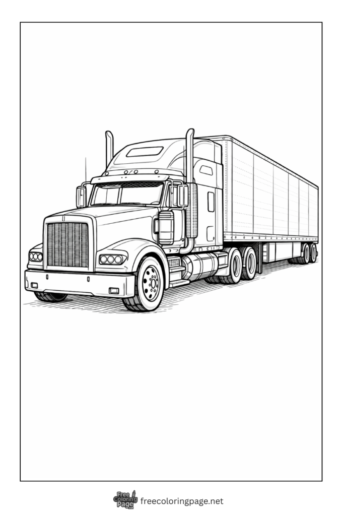 coloring page of semi truck trailer