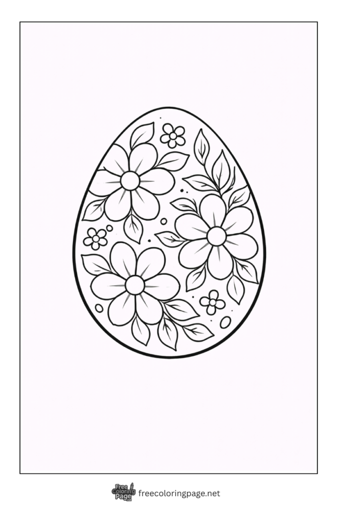 coloring page of easter egg decorated with flowers