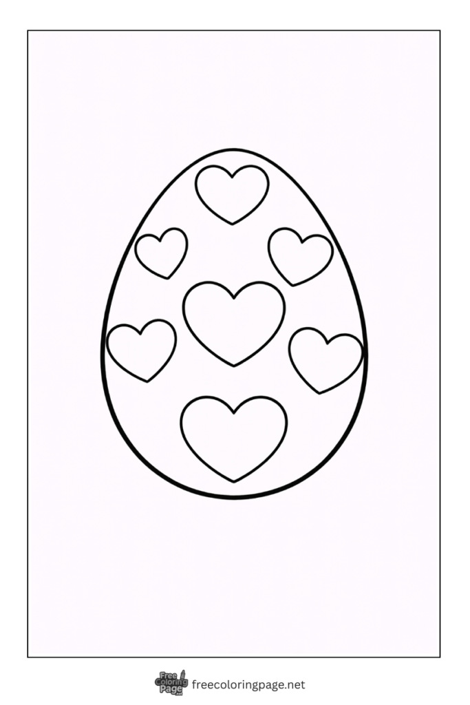 coloring page of easter egg with heart design 