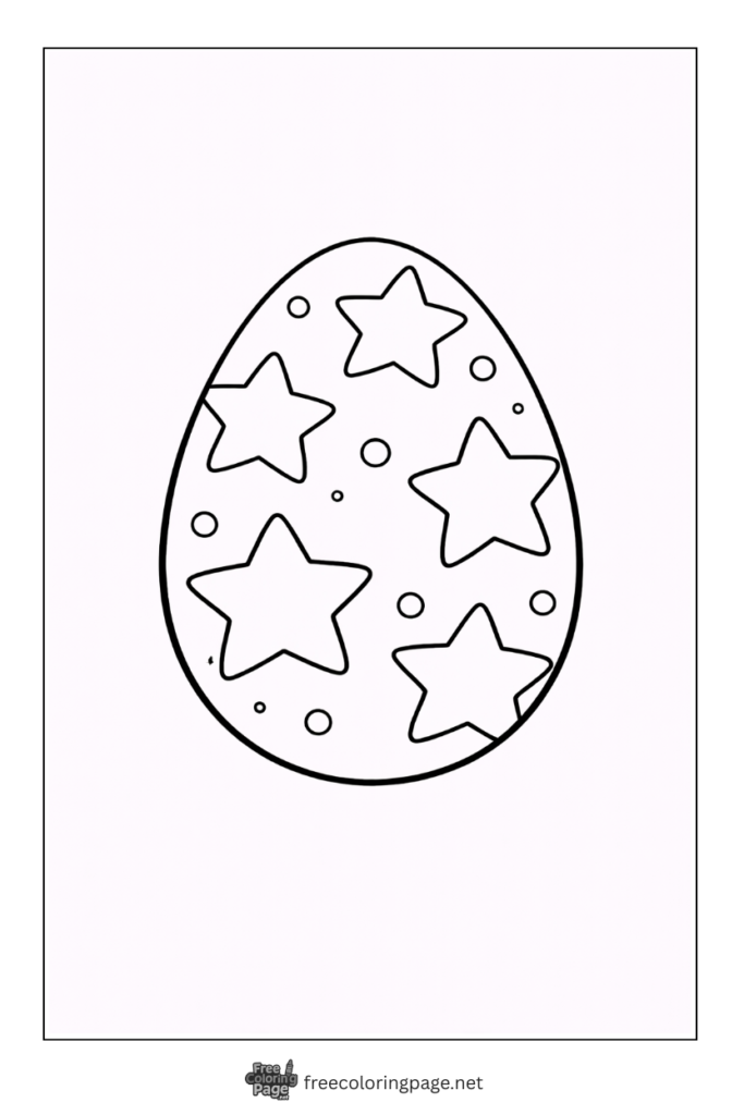 coloring page of easter egg with stars and dots pattern