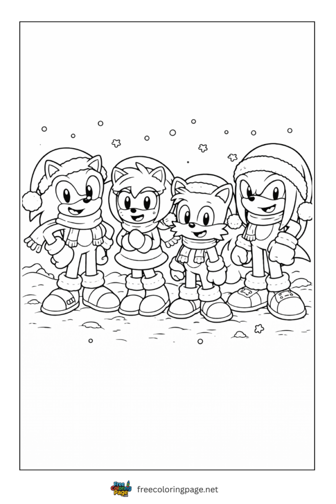 coloring page of sonic amy tails knuckles in winter 