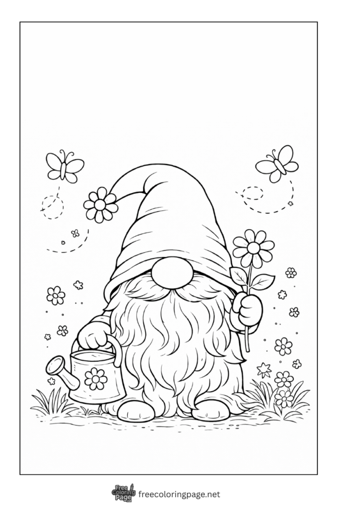 coloring page of spring gnome