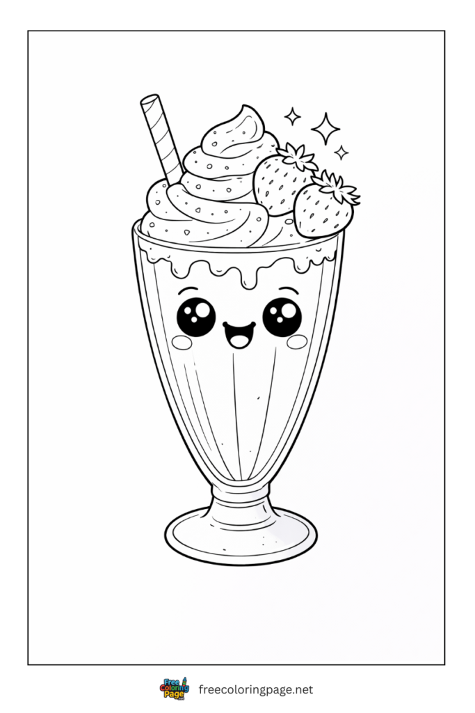 coloring page of cute strawberry milkshake