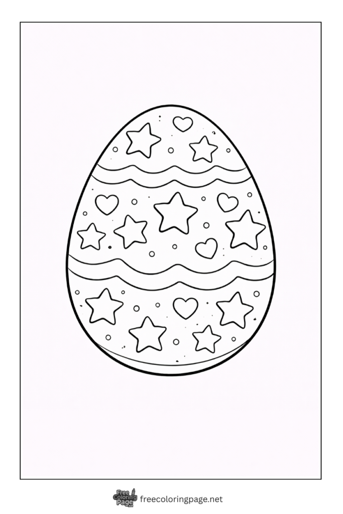 coloring page of easter egg decorated heart and stars