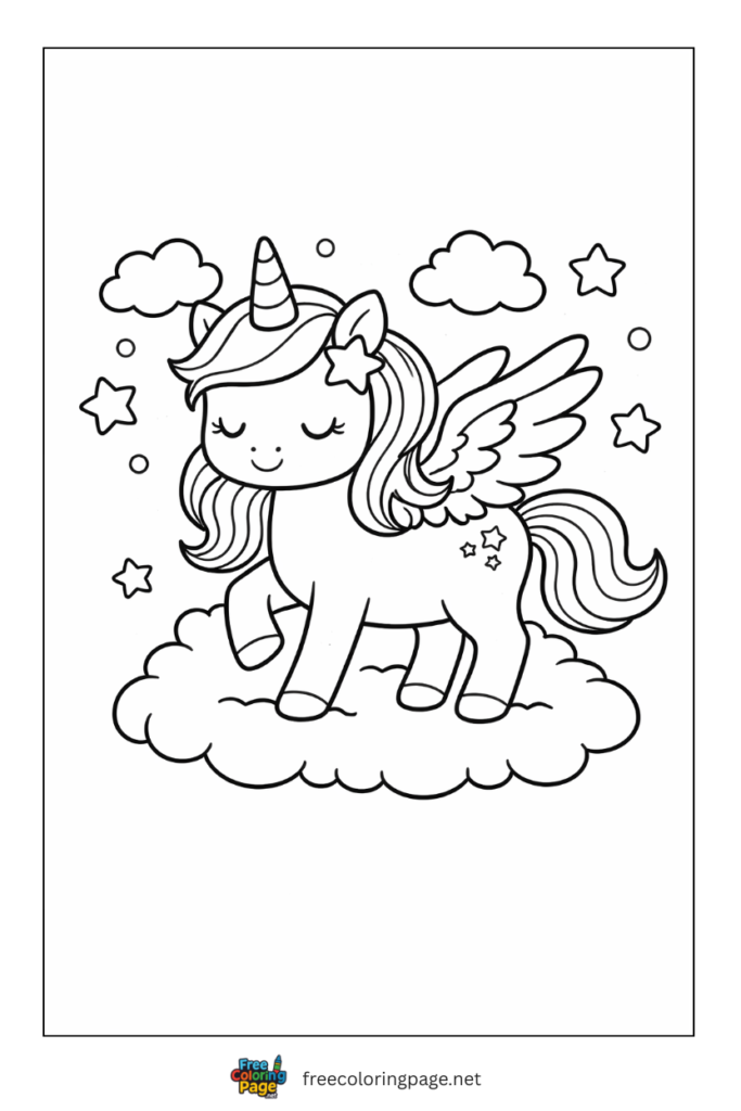 coloring page of unicorn and pegasus