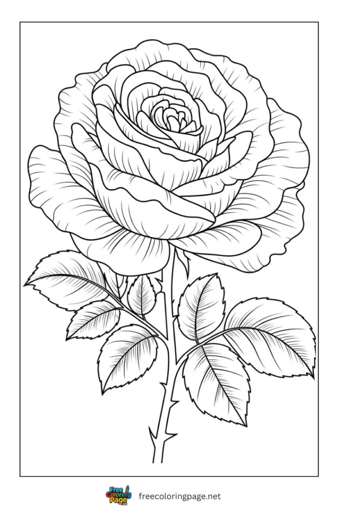 coloring page of 3D rose flower for adult