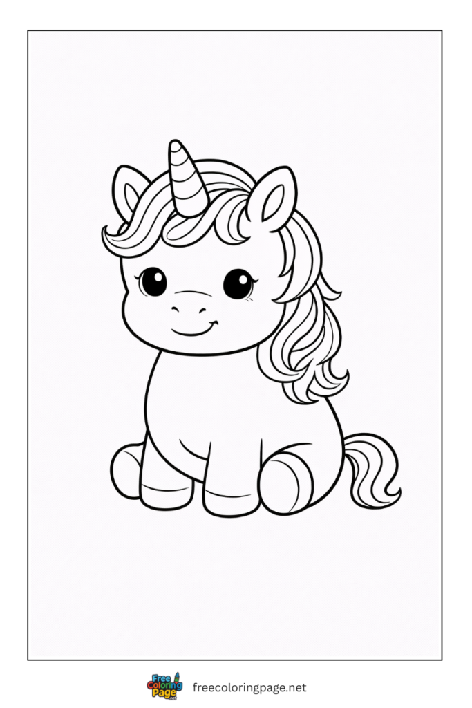 coloring page of very simple unicorn outline for toddlers