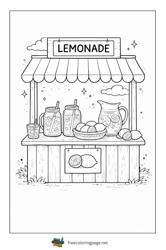 coloring page of  lemmonade stand in summer