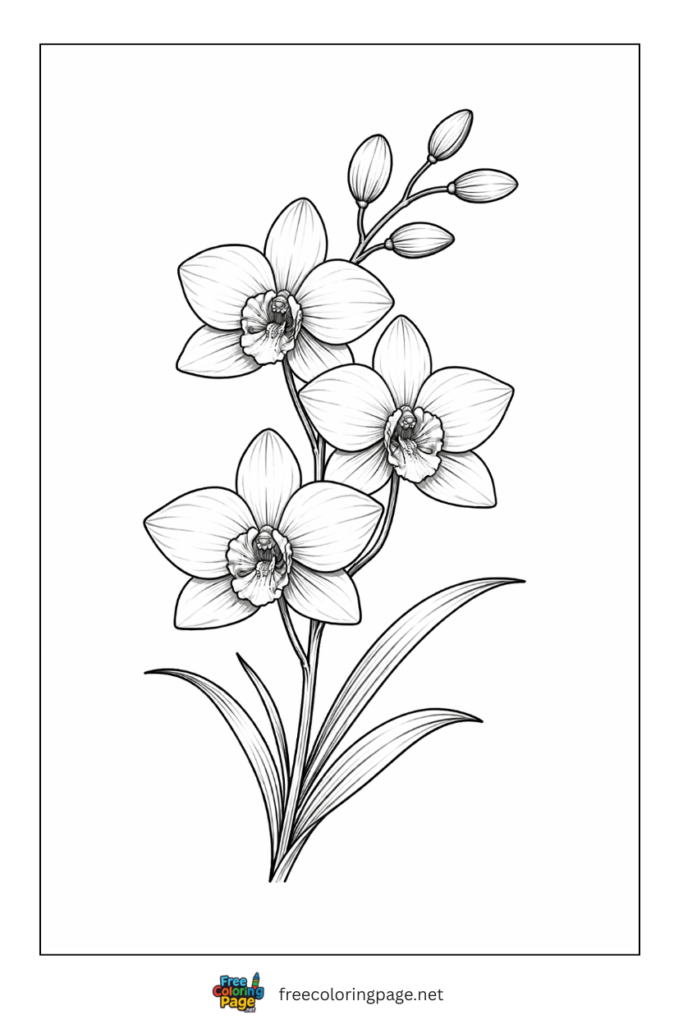 coloring page of orchid flower branch