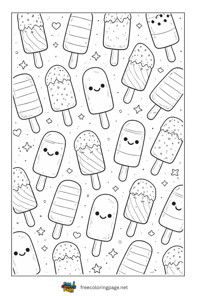 coloring page of full page summer popsicle pattern
