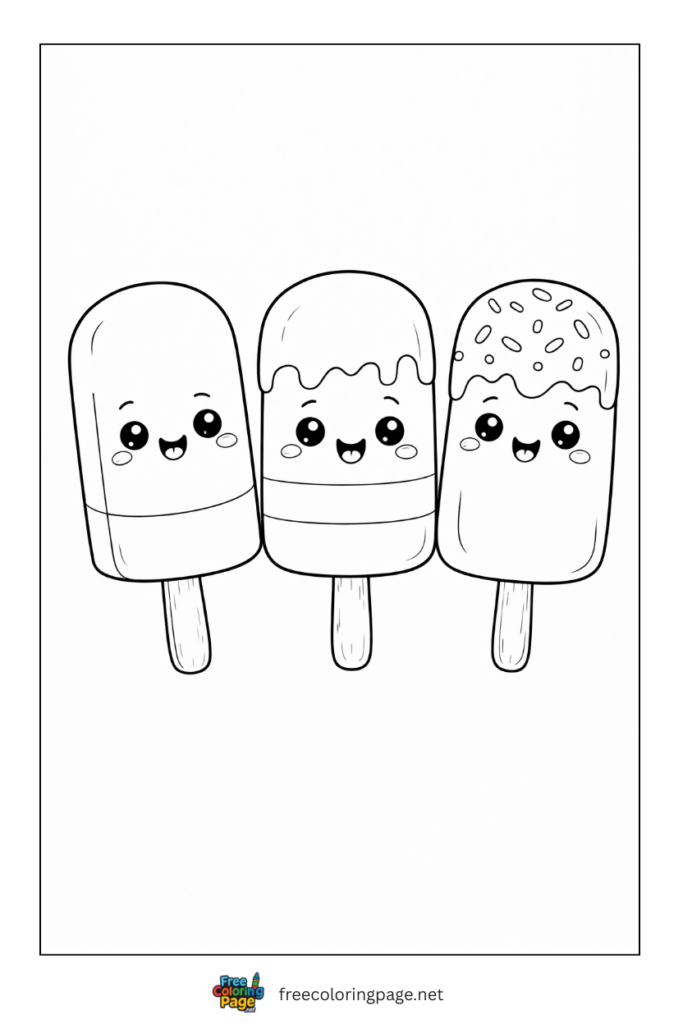 coloring page of popsicle trio melting