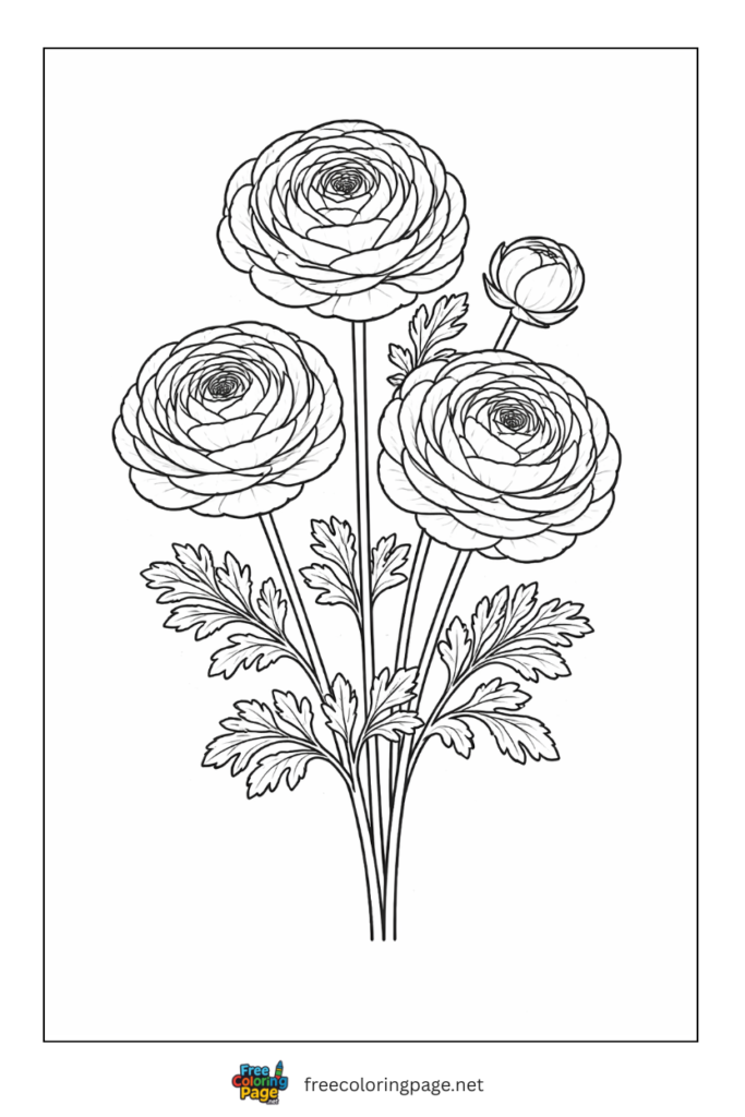 coloring page of ranunculus flowers