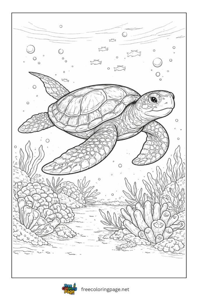 coloring page of sea turtle underwater 