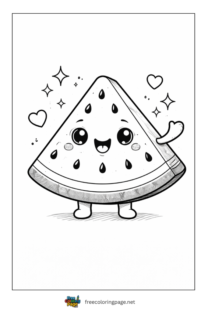 coloring page of smiling watermelon slice 