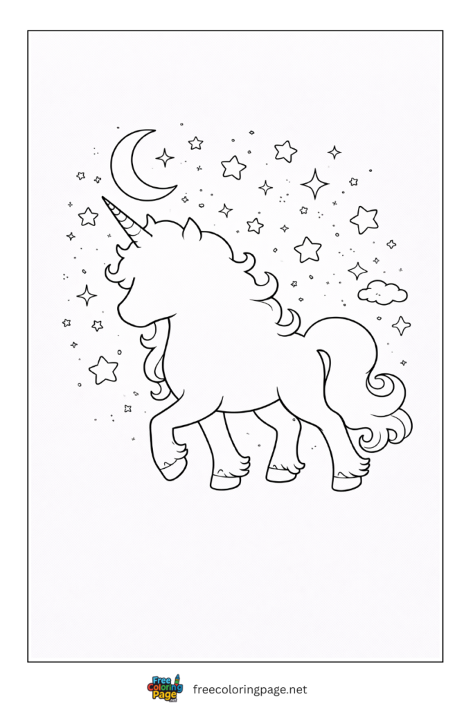 coloring page of unicorn silhouette outline
