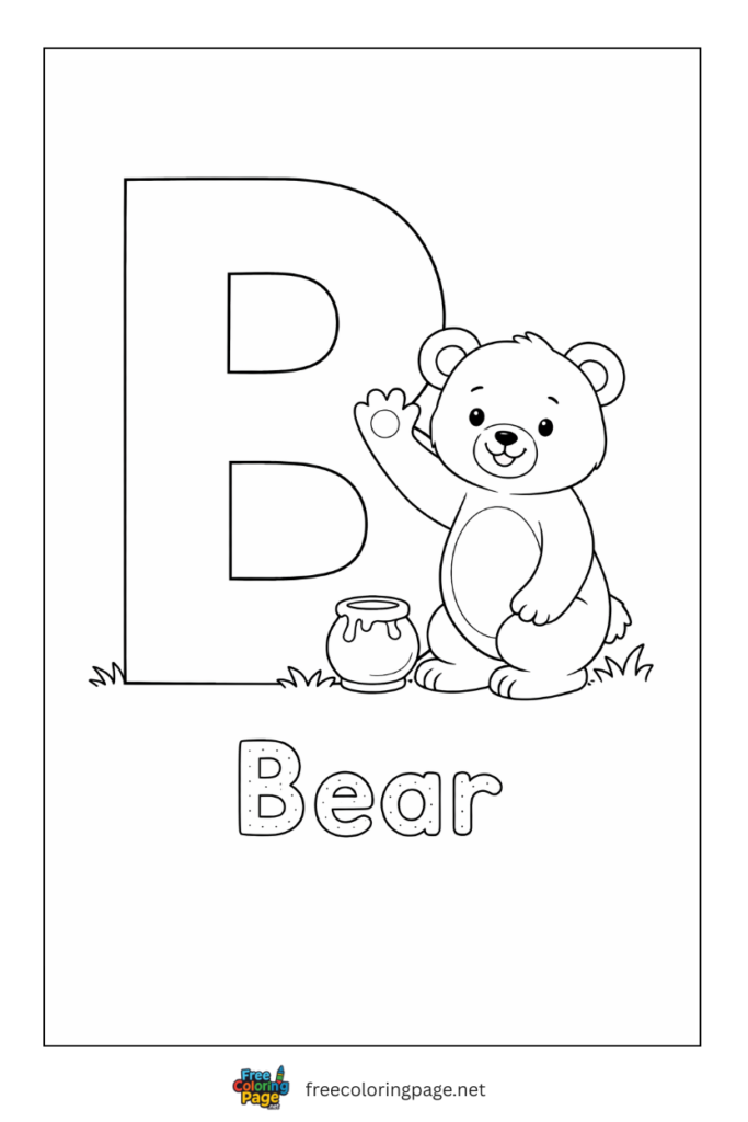 coloring page alphabet b  representing bear