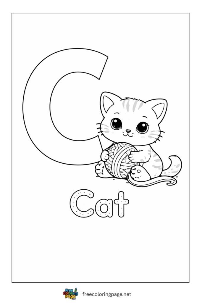 coloring page alphabet c  representing cat