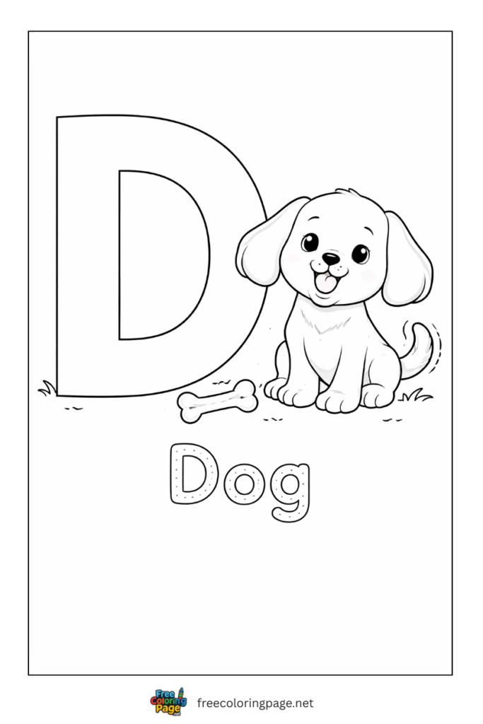 coloring page alphabet d  representing dog
